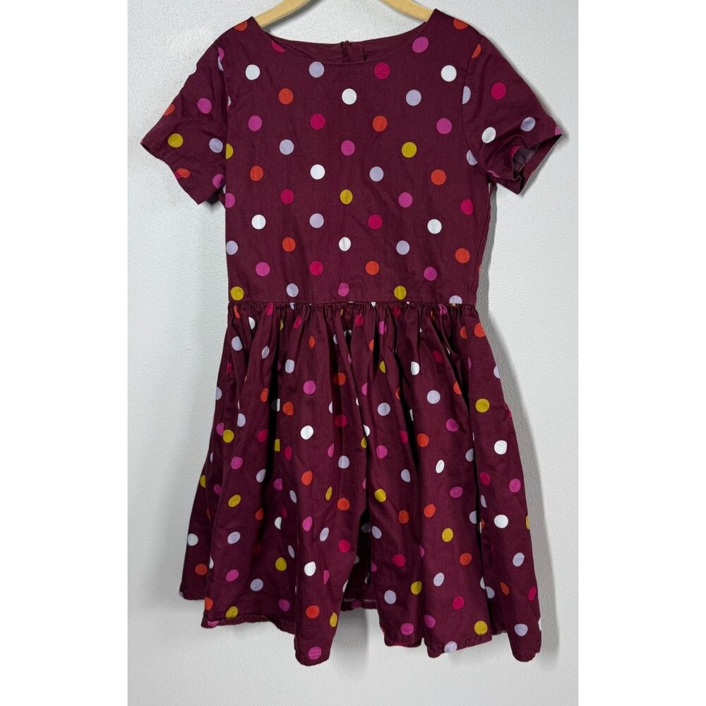 Lands' End Girls Polka Dot Short Sleeve Dress Size 7 Maroon Zip Up Back 100% Cot - Picture 1 of 10